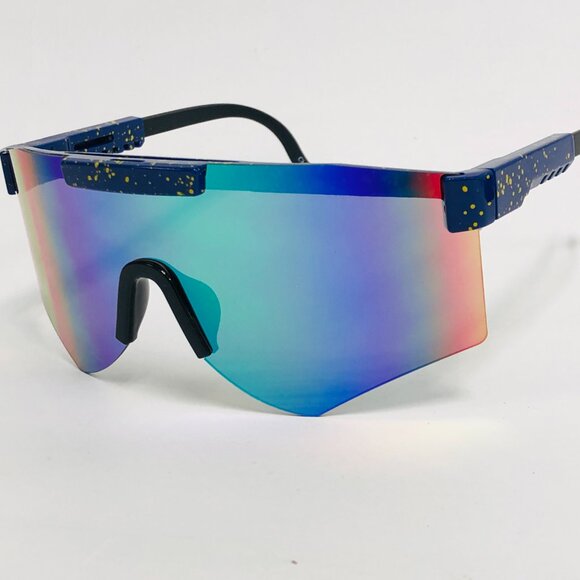 Sports Men Sunglasses Green Mirror Lens Large Frame Fashion Style Reflective New - Picture 2 of 3